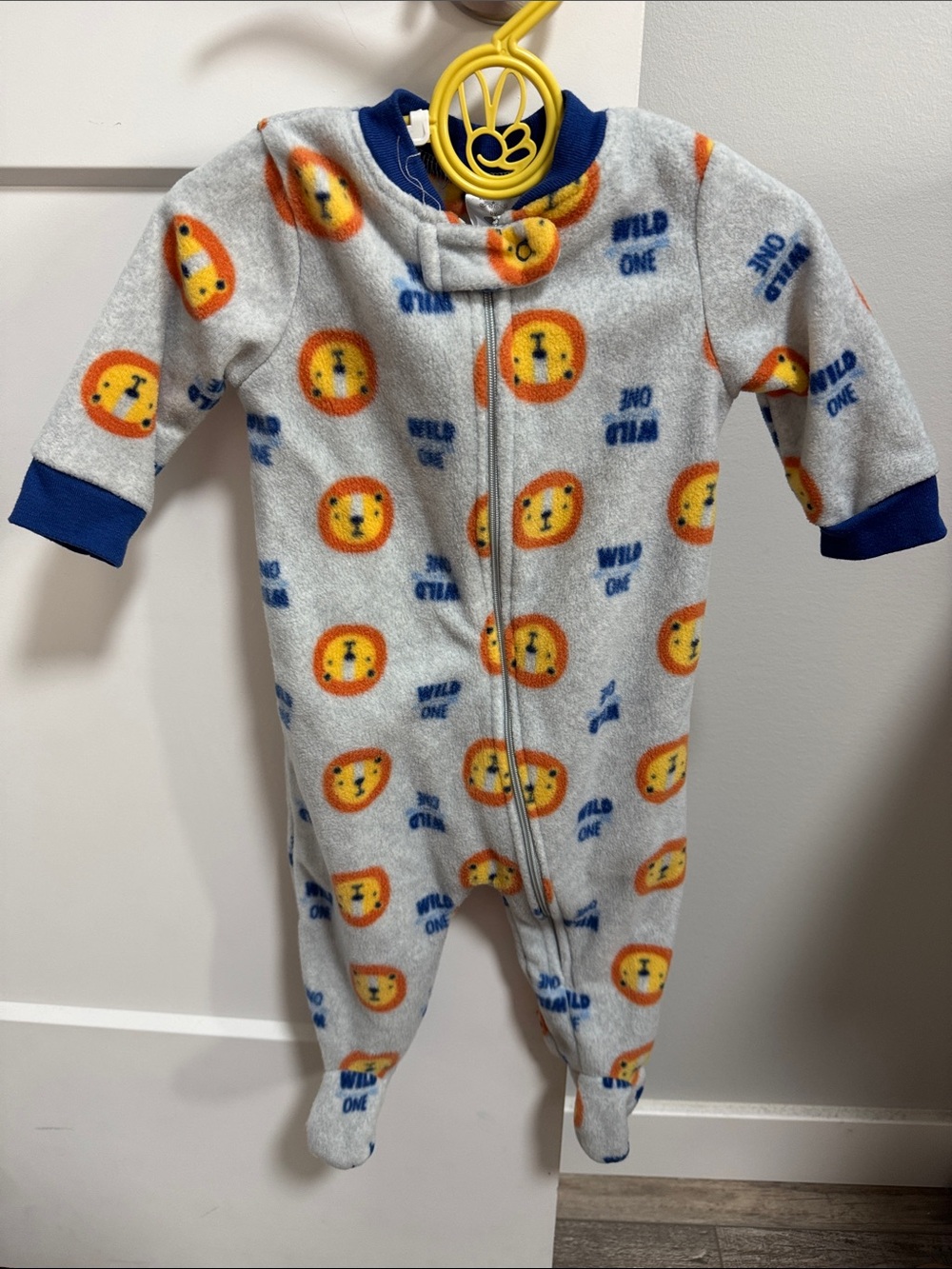 Kids Fleece One-Piece Pajamas - Gray Lion Print
